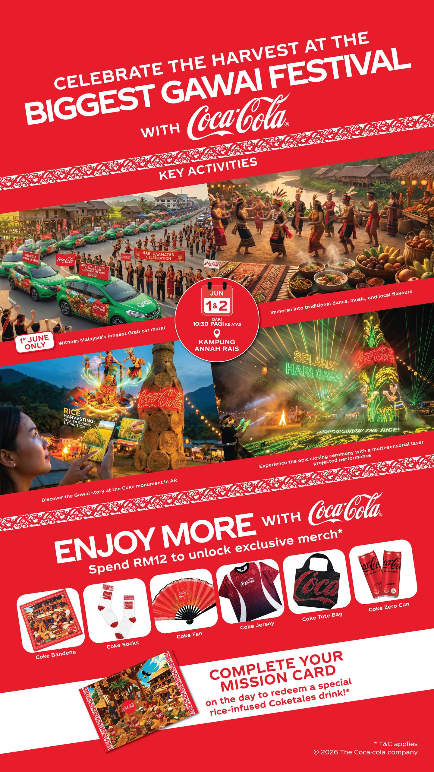 Meriahkan Sambutan Gawai Bersama Coca-Cola di Kampung Annah Rais Padawan 1 dan 2 Jun Ini